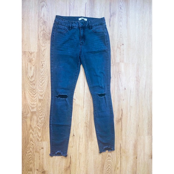 Black Refuge Mid Rise Distressed Skinny Jean - Picture 1 of 9